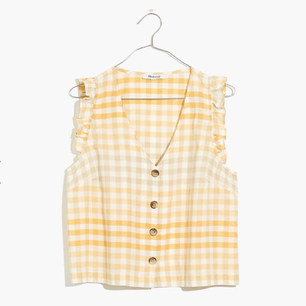 Ruffle Button-Front Tank in Ombré Gingham